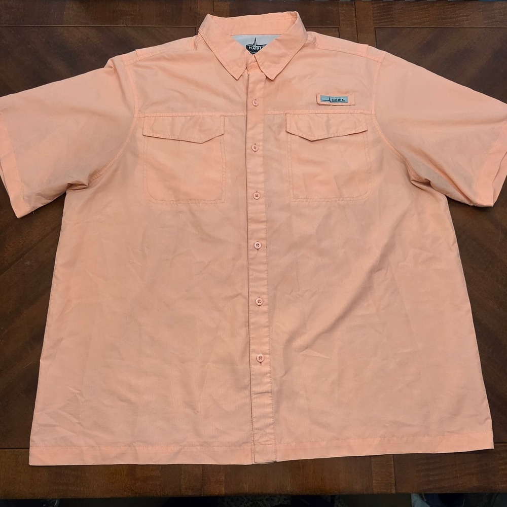 Habit Fishing Shirt Mens 2XL Peach Short Sleeve Solar Factor UPF 40+‎ Ventilated
